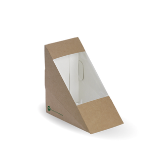 Sandwich wedge box with window - FSC Mix -printed kraft-look - Biopak