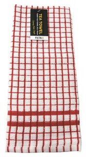 Tea Towel Terry Toweling Red, Pack 10 - Filta