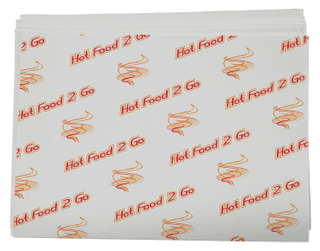 Hot Food 2 Go Greaseproof Paper Sheet - Half, Printed 310x430mm - Castaway
