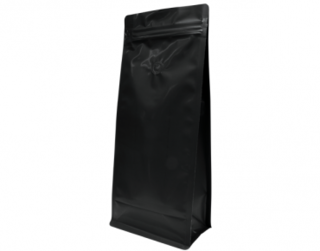 1kg Box Bottom Coffee Bag, Resealable Zipper, Matte Black - Castaway