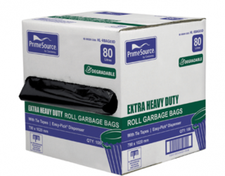 PrimeSource' Degradable 80L Extra Heavy Duty Garbage Bags, Perforated Roll, Carton 100 - Castaway