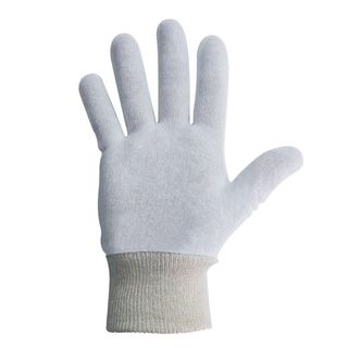 Cotton Interlock Gloves Knitted Cuff Large, White - Bastion