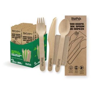 16cm Knife, Fork and Napkin set, Retail Pack, FSC 100%, Wood - BioPak