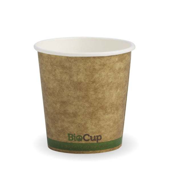 4oz Coffee Cups Kraft Green Stripe Single Wall - BioPak
