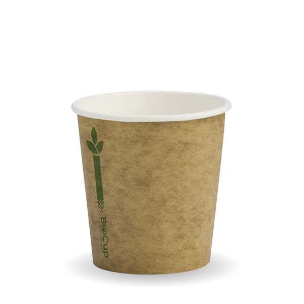 6oz Coffee Cups Kraft Green Line (80mm) Single Wall - BioPak
