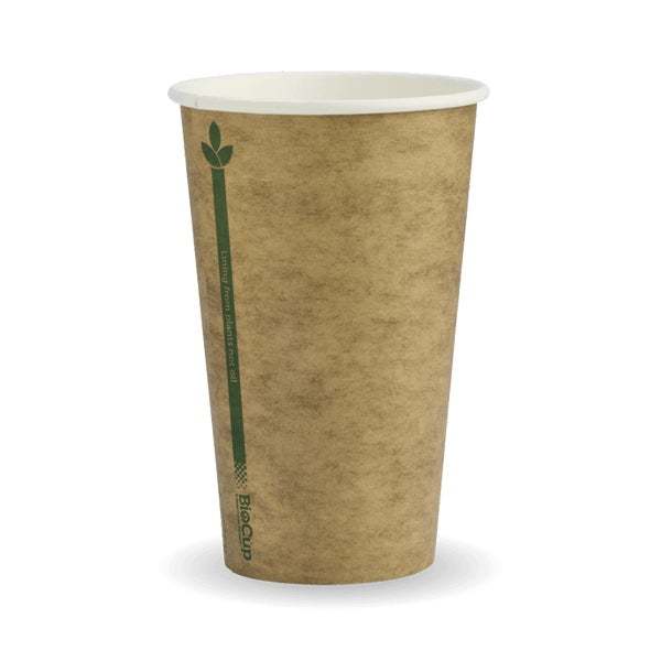 12oz Coffee Cups Kraft Green Line (80mm) Single Wall - BioPak