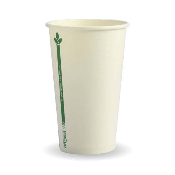 12oz Coffee Cups White Green Line (80mm) Single Wall - BioPak