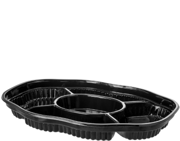 Clearview' 5 Compartment Platters, Black Base & Clear Lid - Castaway