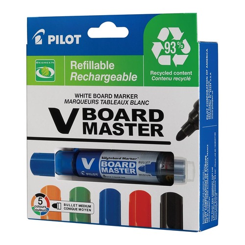 Pilot BeGreen V Board Whiteboard Marker Bullet, Pack of 5 (WBMAVBM-M-S5PBG)