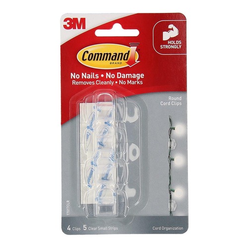 Command Cord Clips 17017CLR Clear, Pack of 4