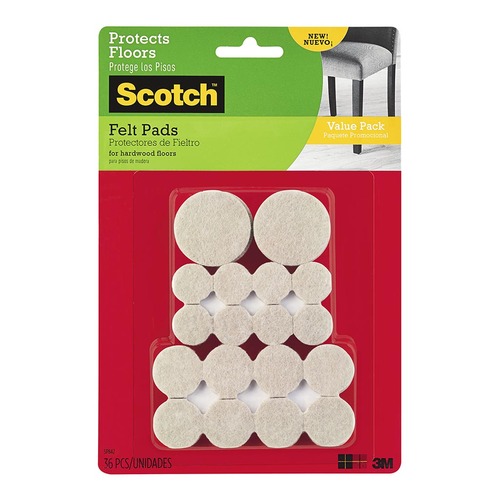 Scotch Felt Pads SP842-NA-S Assorted Beige, Pack of 36