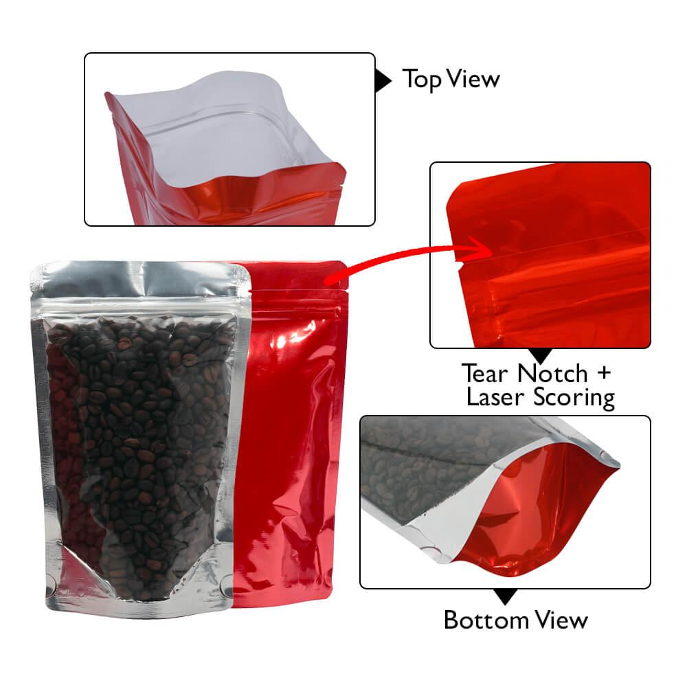 Stand Up Pouch Clear/Shiny Red 500g w Zip no Valve Carton 500