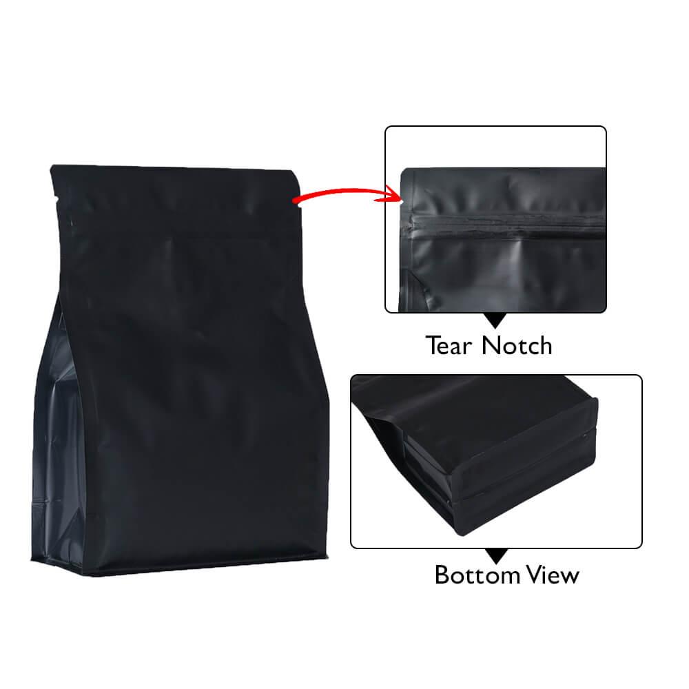 Flat Bottom Pouch - With Zipper No Valve MATT BLACK 1kg