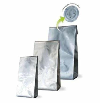 Coffee Valve Bag 1KG Side Gusset with Valve SILVER SHINY