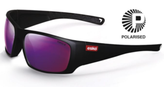 TOKYO Safety Glasses, Matt Black Frame, Polarised Lilac Mirror Lens - Esko