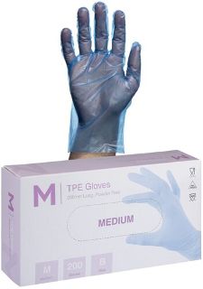 TPE Embossed Gloves Powder Free - Blue, Small-Medium, 240mm Cuff, 2.0g  - Matthews