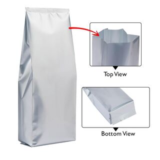 Central Seal-Side Gusset Pouch 3kg Matt Silver w No zip No Valve 210w x 510h x (55 +55)g