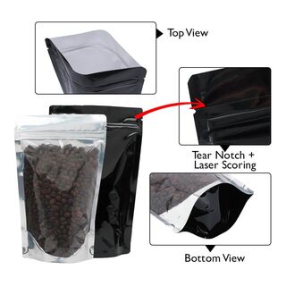 Stand Up Pouch Clear/Shiny Black 1kg w Zip no Valve 235w x 345h x (60 + 60)g