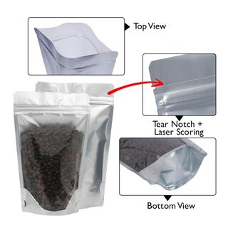 Stand Up Pouch Clear/Shiny Silver 1kg w Zip no Valve 235w x 345h x (60 + 60)g