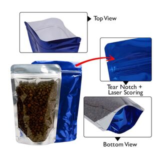 Stand Up Pouch Clear/Shiny Blue 150g w Zip no Valve 130w x 210h x (40 + 40)g