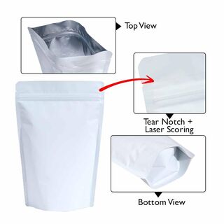 Stand Up Pouch 100gm White Matt with Zip no Valve 120w x 200h x (40 + 40)g 