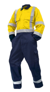 Overall Ls, 300Gsm Cotton, Yellow/Navy Dn -Size 4
