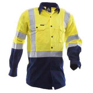 170 Gsm Cotton Shirt, Long Sleeve, Yellow/Blue, Dn-Size Xl