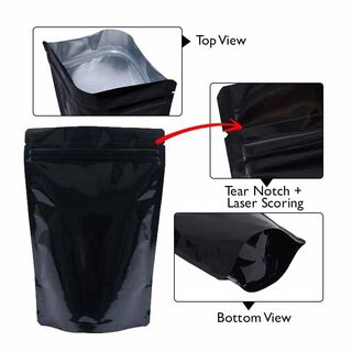 Stand Up Pouch 1kg Shiny Black w Zip no Valve 235w x 345h x (60 + 60)g