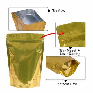 Stand Up Pouch 1kg Shiny Gold w Zip no Valve 235w x 345h x (60 + 60)g