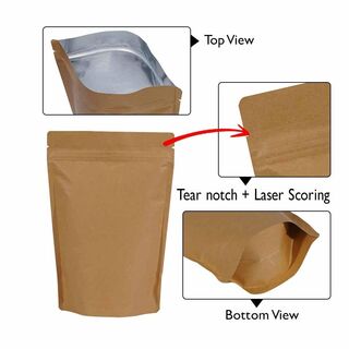 Stand Up Pouch 1kg Kraft Brown Paper both sides w Zip no Valve 235w x 345h (60 + 60)g