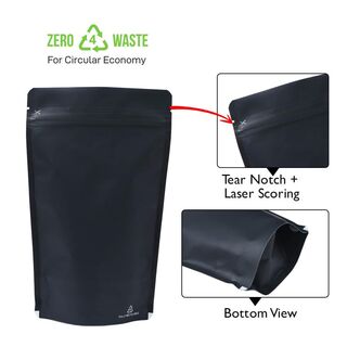 Stand up Pouch 1kg Recyclable Matt Black w Zip no Valve 235w x 335h x (60 + 60)g