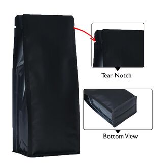 Flat Bottom Pouch - No Zipper 250g Matt Black w No Valve 95w x 230h x (35 + 35)g