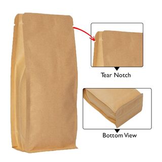 Flat Bottom Pouch - No Zipper 250g Brown Paper No Valve 95w x 230h x (35 + 35)g