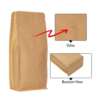 Flat Bottom Pouch - No Zipper 250g Brown Paper with Valve 95w x 230h x (35 + 35)g