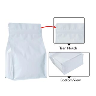 Flat Bottom Pouch - With Zipper 250g Matt White No Valve 140w x 210h x (35 + 35)g